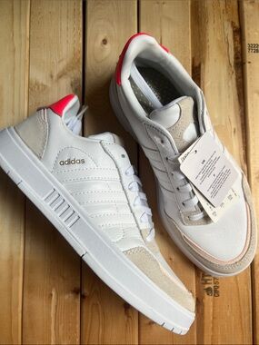 adidas White Sneakers with Pink Heel Detail